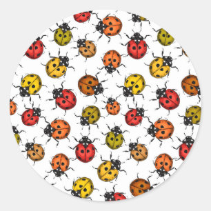 Colourful ladybugs on white classic round sticker