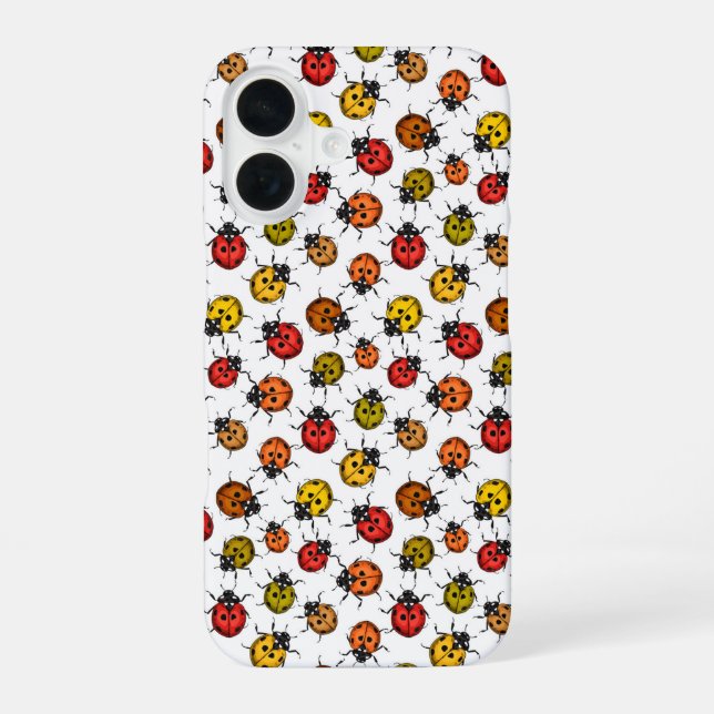 Colourful ladybugs on white iPhone 16 case (Back)