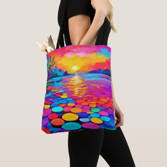 Colourful Lake at Sunset Tote Bag (Close Up)
