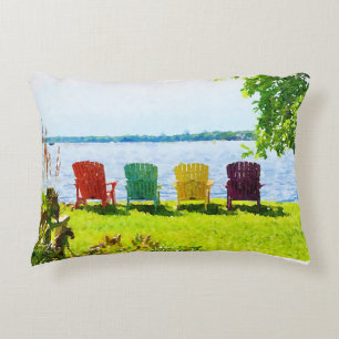 Colourful Lakeside Adirondack Chairs Accent Pillow