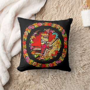 Colourful Lamassu Throw Pillow