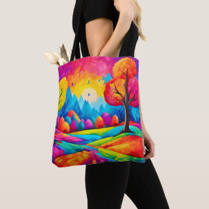 Colourful Landscape in Dreamlike Art Style Tote Bag