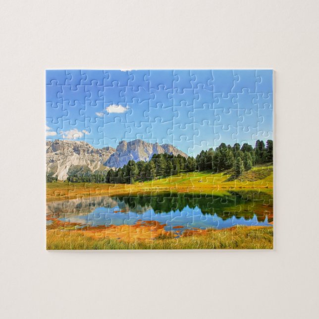 Colourful Landscape Mountains Lake Yellow Forest Jigsaw Puzzle (Horizontal)