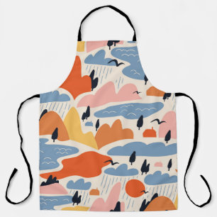 Colourful landscape, mountains, lakes, seamless. apron