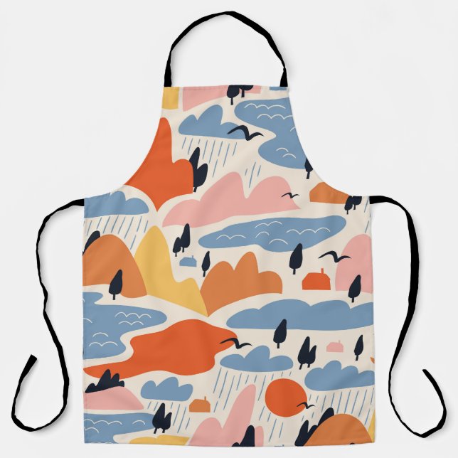 Colourful landscape, mountains, lakes, seamless. apron (Front)