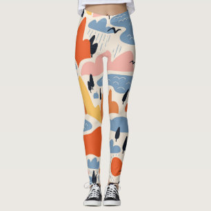 Colourful landscape, mountains, lakes, seamless. leggings