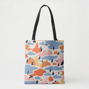 Colourful landscape, mountains, lakes, seamless. tote bag