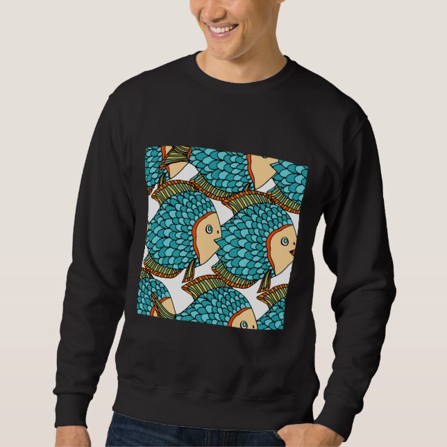 Colourful Large Blue Fish Nautical Sweatshirt (Front)