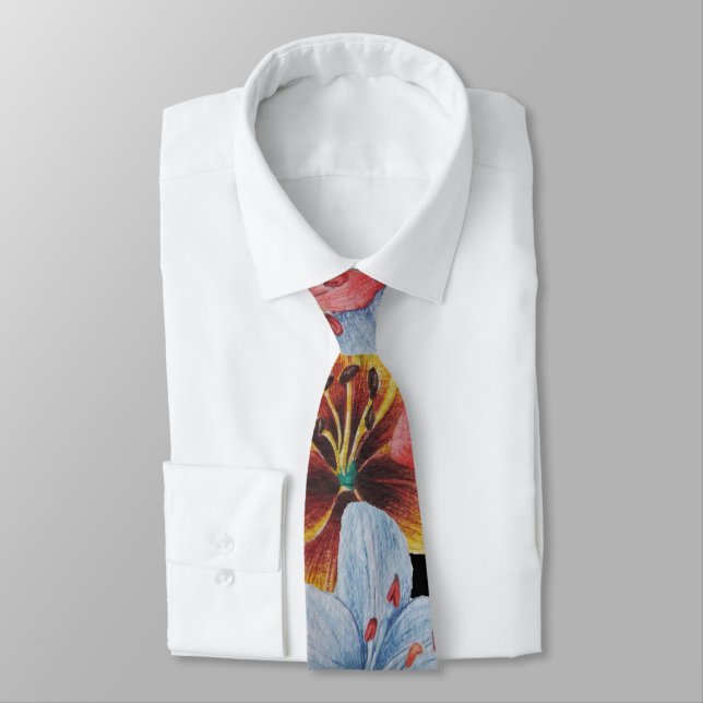 colourful large lily flower pattern floral art tie (Tied)