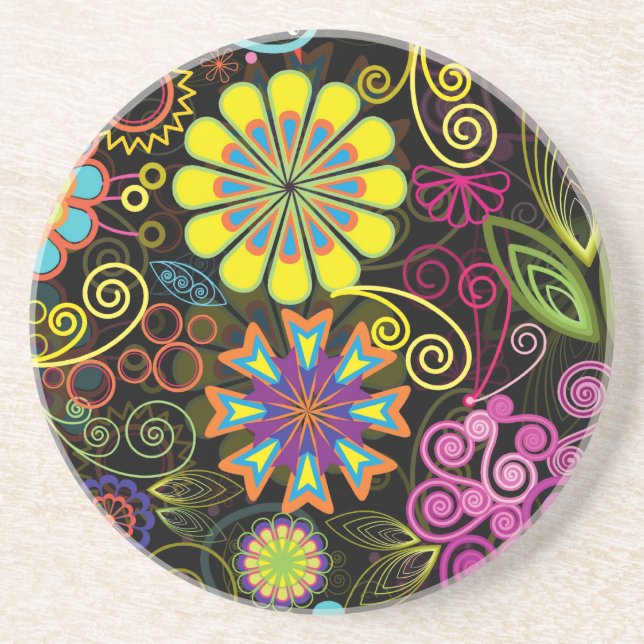 Colourful Large Retro Flowers Coaster (Front)