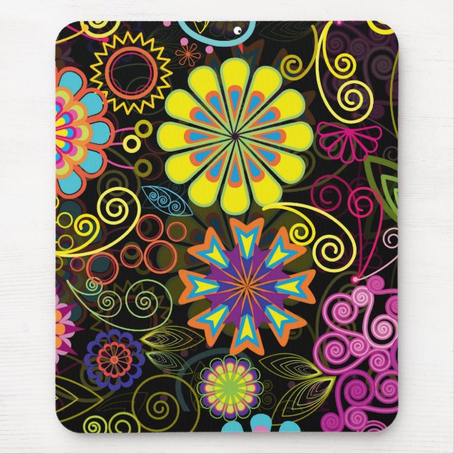 Colourful Large Retro Flowers Mouse Pad (Front)