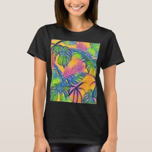 Colourful large tropical leaves watercolor paintin T-Shirt