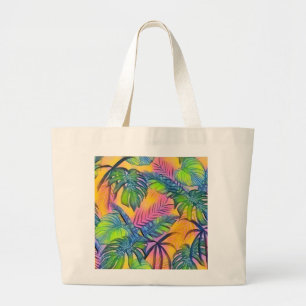 Colourful large tropical leaves watercolor paintin tote bag