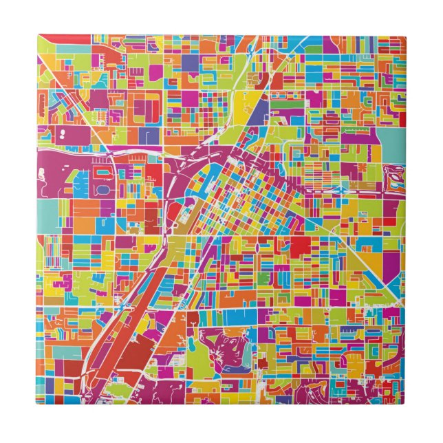 Colourful Las Vegas, Nevada Map Ceramic Tile (Front)