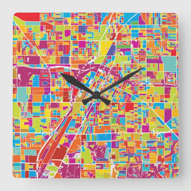 Colourful Las Vegas, Nevada Map Square Wall Clock (Front)