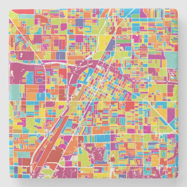 Colourful Las Vegas, Nevada Map Stone Coaster (Front)