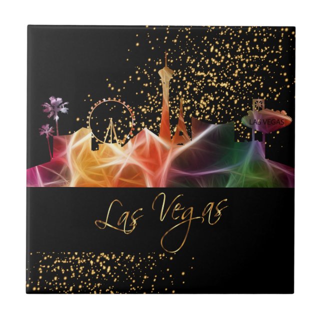 Colourful Las Vegas Skyline Ceramic Tile (Front)