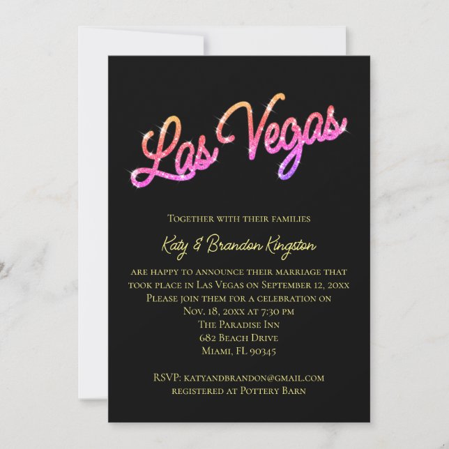 Colourful Las Vegas Sparkles Post Wedding Invitation (Front)
