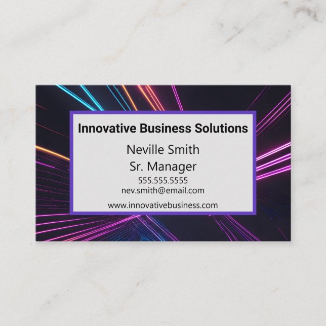 Colourful Laser Light Rays High Tech IT Business Card (Front)