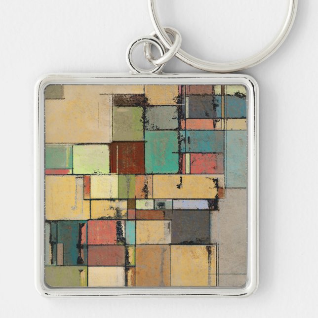 Colourful Lattice Abstract Square Metal Keychain (Front)