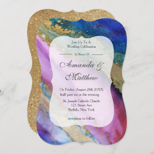 Colourful Lavender Gold Agate Wedding Invitations