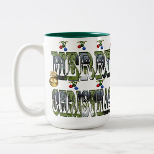 Colourful Lawn Bowls Merry Christmas Logo, Two-Tone Coffee Mug
