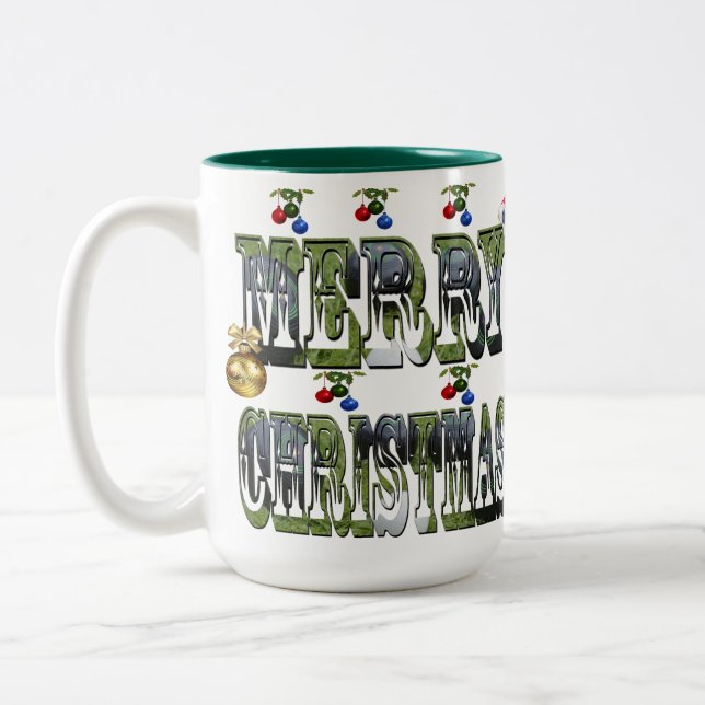 Colourful Lawn Bowls Merry Christmas Logo, Two-Tone Coffee Mug (Left)