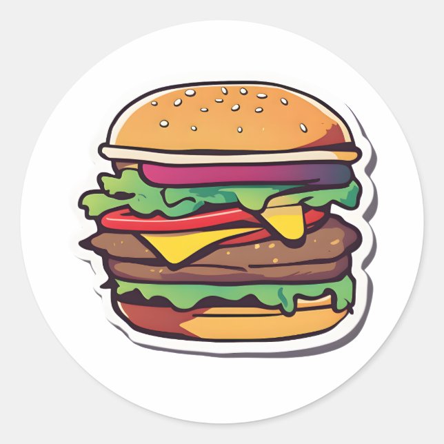 Colourful Layered Burgers Bursting Flavours 007 Classic Round Sticker (Front)