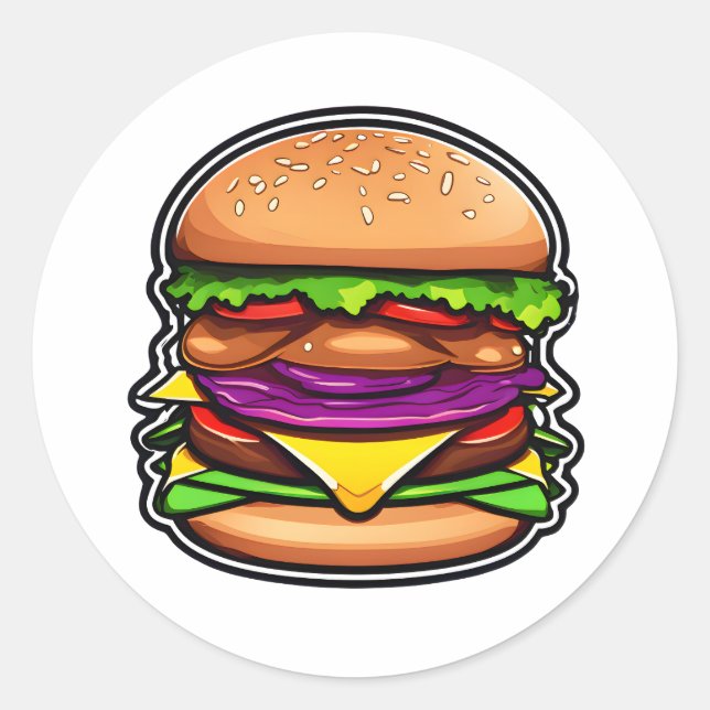 Colourful Layered Burgers Bursting Flavours 012 Classic Round Sticker (Front)