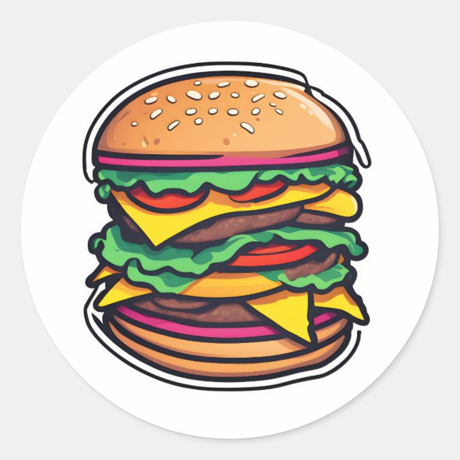 Colourful Layered Burgers Bursting Flavours 014 Classic Round Sticker (Front)
