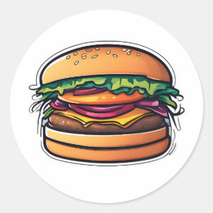 Colourful Layered Burgers Bursting Flavours 015 Classic Round Sticker