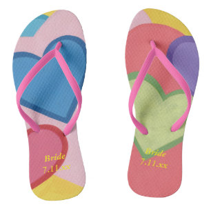 Colourful Layered Hearts Bride Wedding Flip Flops