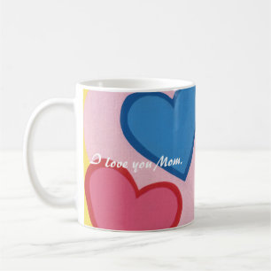 Colourful Layered Hearts I love you Mum Mugs