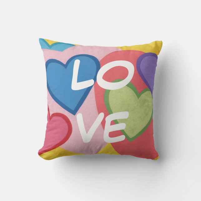 Colourful Layered Hearts Love Throw Pillows (Front)