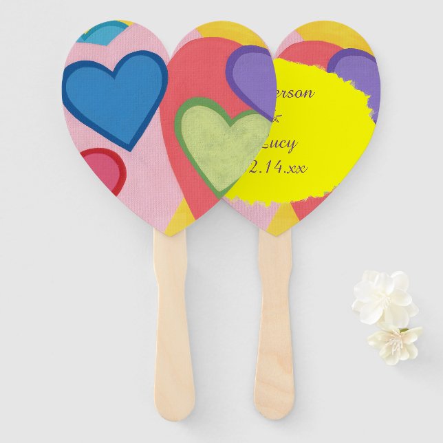 Colourful Layered Hearts Personalised Hand Fans (Front and Back)