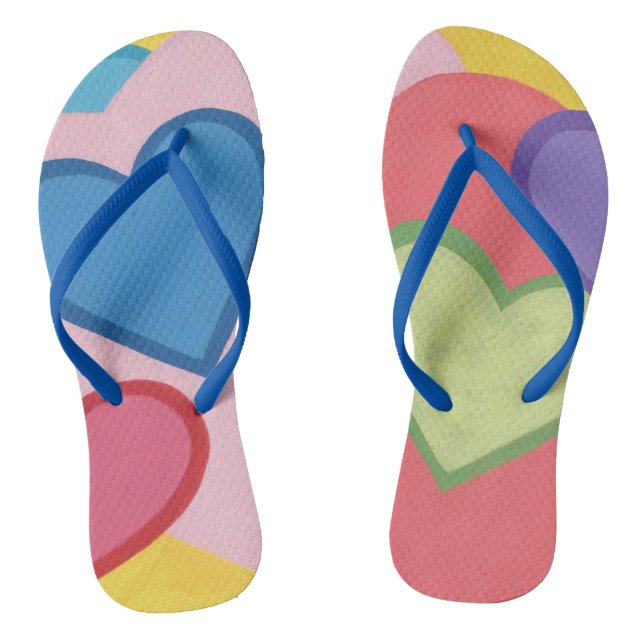 Colourful Layered Hearts Trendy Flip Flops (Footbed)