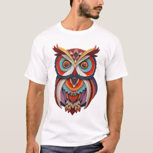 Colourful Layered Paper-Art Owl Graphic T-Shirt -
