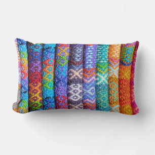Colourful Layered Woven Fabric Look Boho Lumbar Cushion