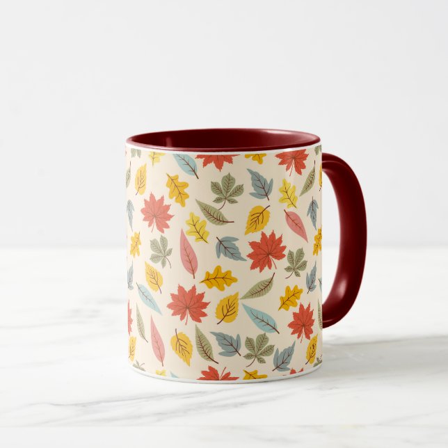 Colourful Leaf Fall Pattern Mug (Front Right)