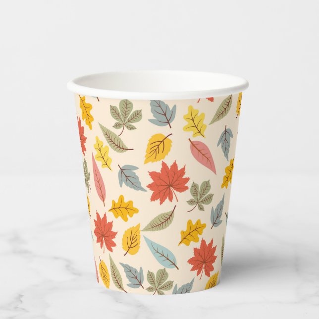 Colourful Leaf Fall Pattern Paper Cups (Front)