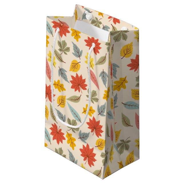 Colourful Leaf Fall Pattern Small Gift Bag (Front Angled)