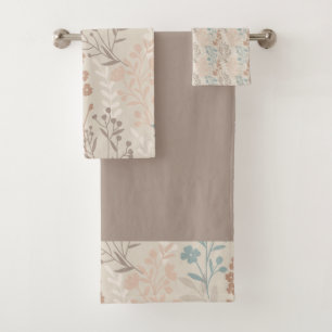 Colourful Leaf & Flowers Pattern In Seamless Desig Bath Towel Set