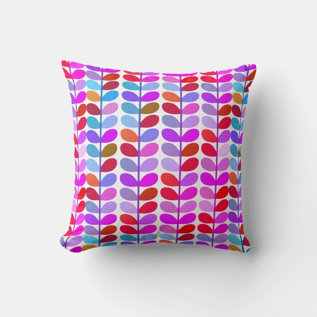 Colourful Leaf Pattern Boho Throw Pillow  (Front)
