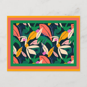 Colourful leaf pattern framed postcard