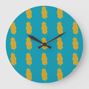 Colourful Leaf Pattern on Green Background Large Clock