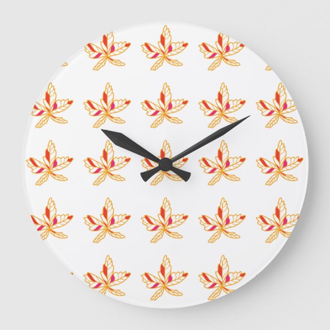 Colourful Leaf Pattern on White Background Large Clock (Front)