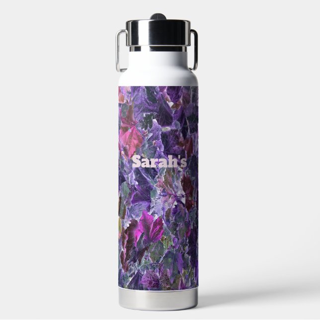 Colourful Leaf Pattern Pink Purple Foliage Water Bottle (Front)