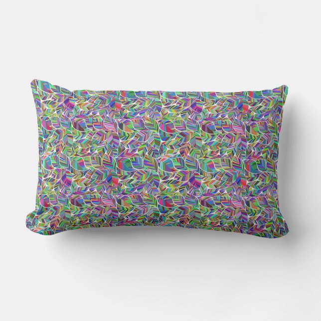 Colourful Leaf Pattern Reversible Boho Throw Pillo Lumbar Cushion (Front)