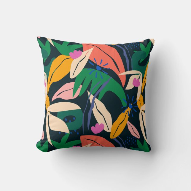 Colourful leaf pattern, vibrant cushion (Front)