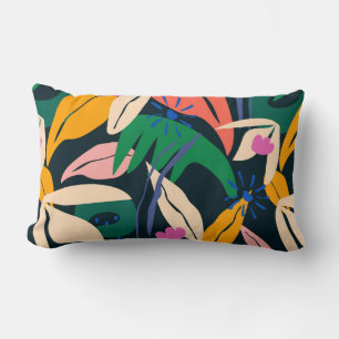 Colourful leaf pattern, vibrant lumbar cushion